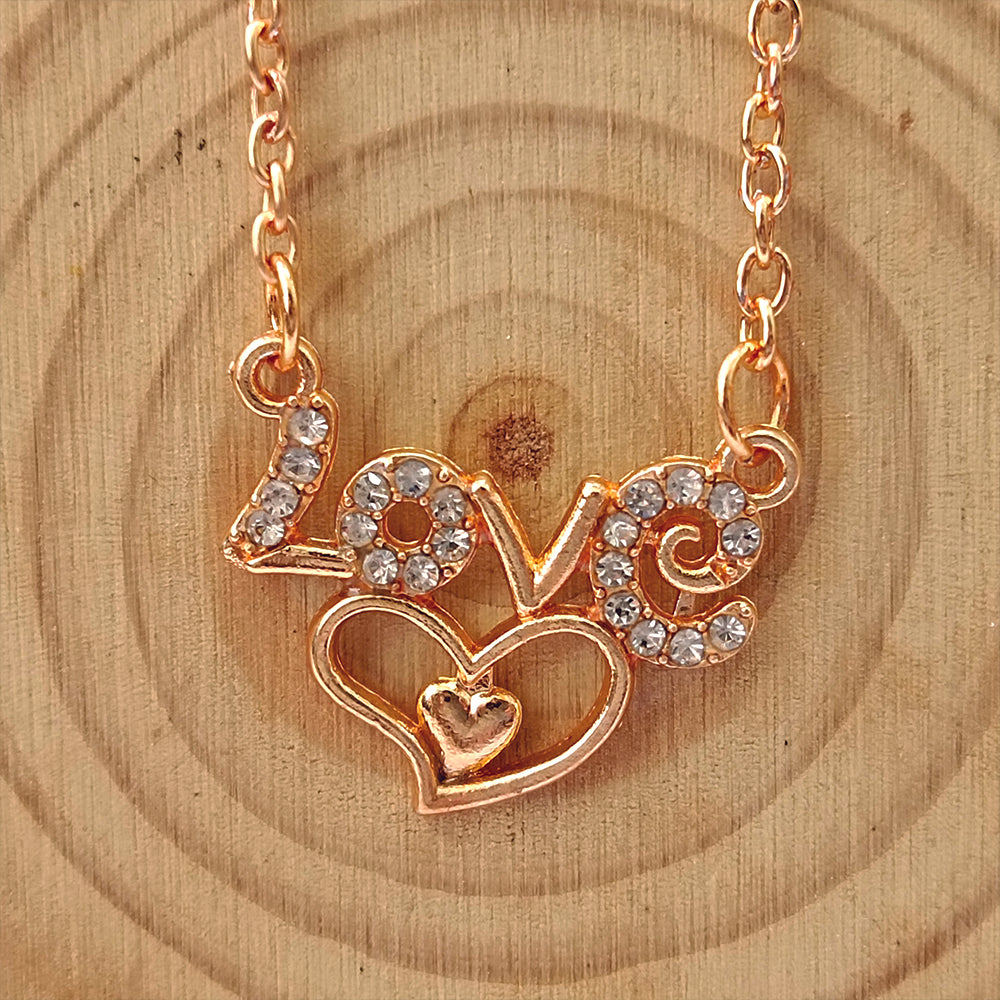JewelMaze Rose Gold Plated Heart Love  Chain Pendant