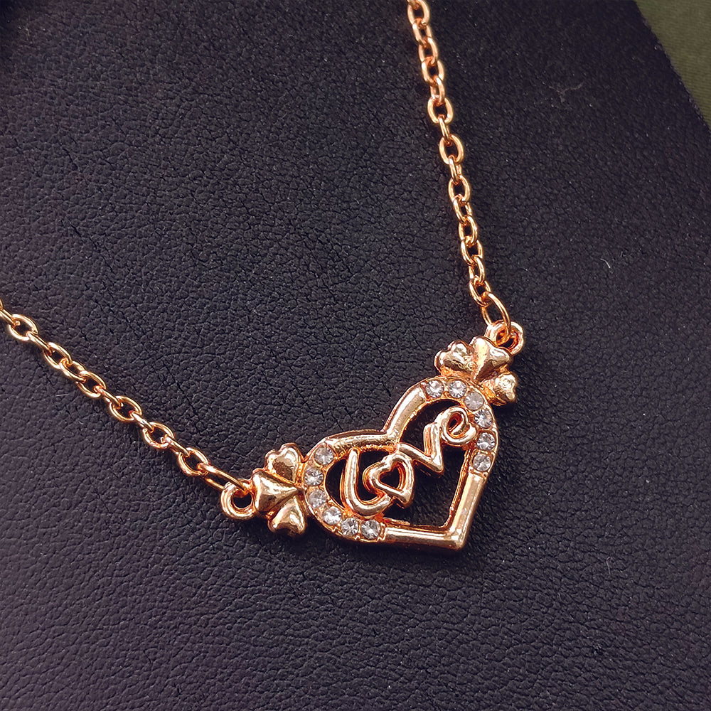 JewelMaze Rose Gold Plated Love  Heart  Shaped Chain Pendant