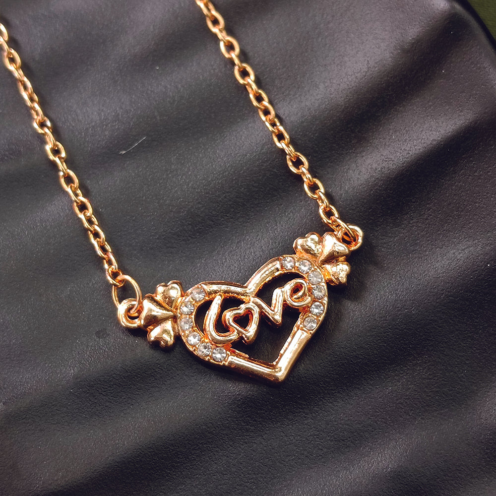 JewelMaze Rose Gold Plated Love  Heart  Shaped Chain Pendant