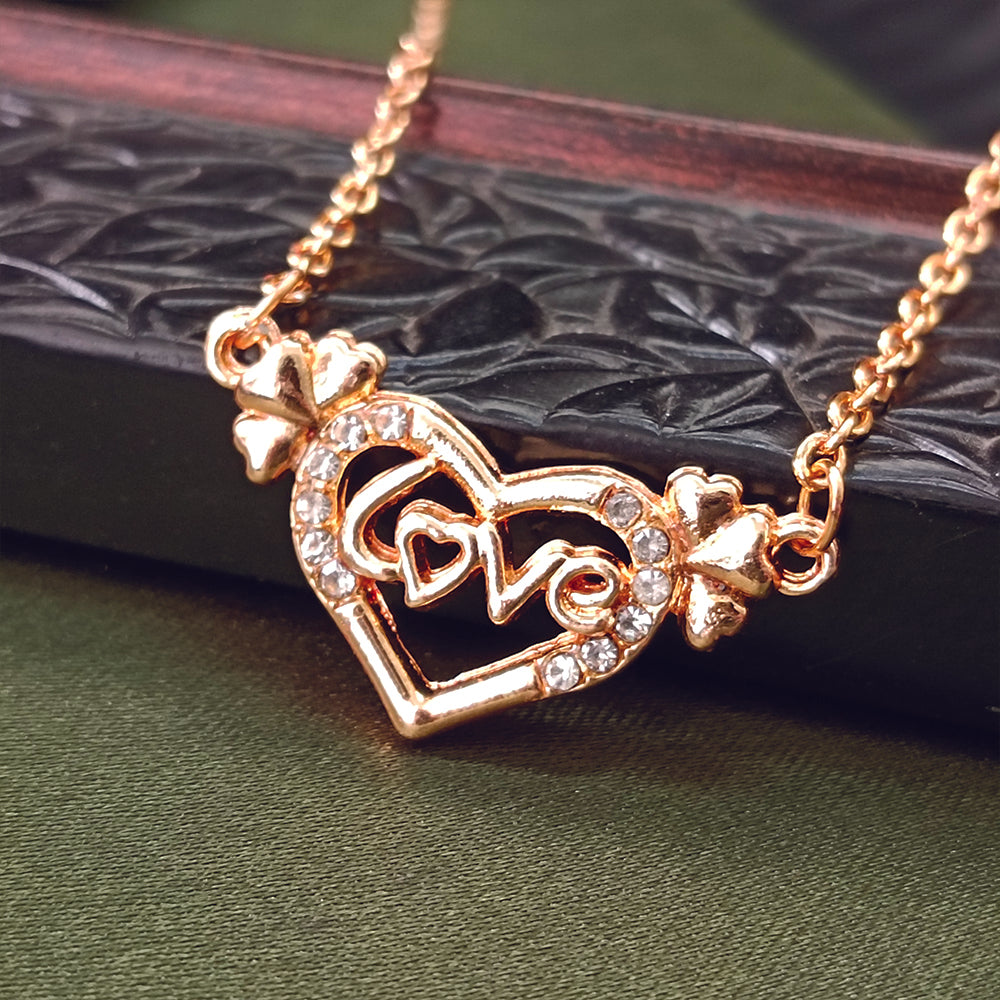 JewelMaze Rose Gold Plated Love  Heart  Shaped Chain Pendant