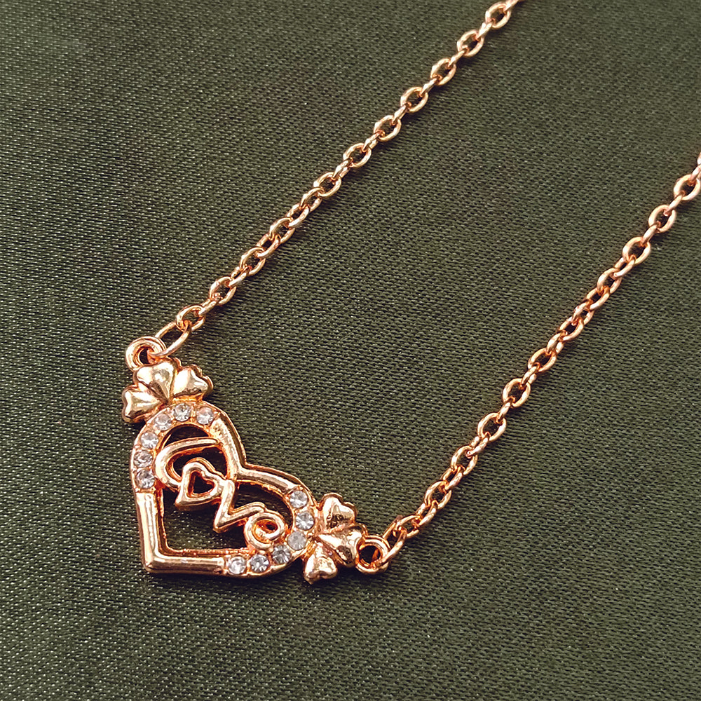 JewelMaze Rose Gold Plated Love  Heart  Shaped Chain Pendant