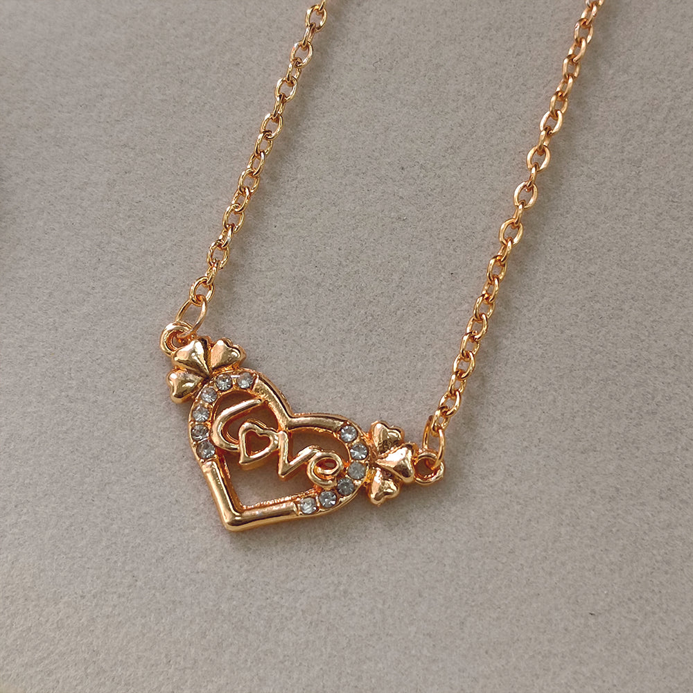 JewelMaze Rose Gold Plated Love  Heart  Shaped Chain Pendant