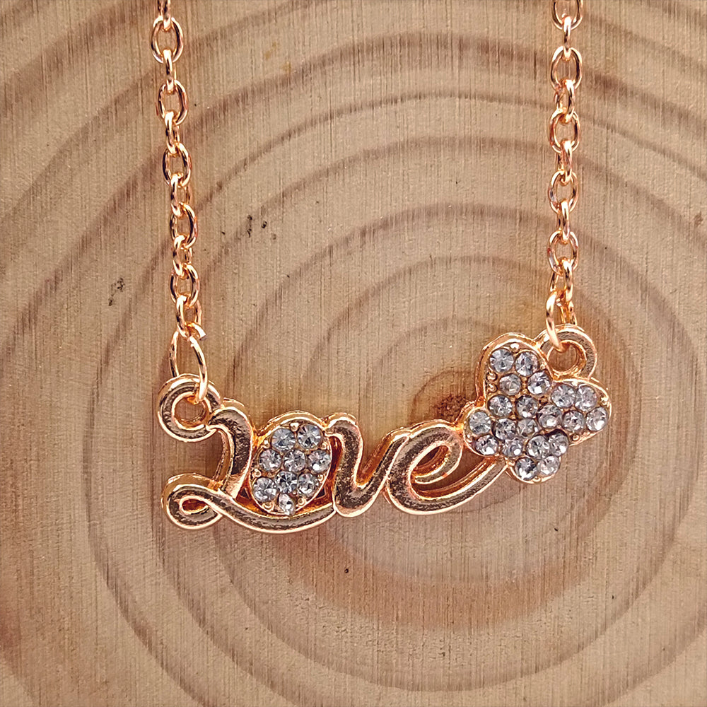 JewelMaze Rose Gold Plated Love Chain Pendant