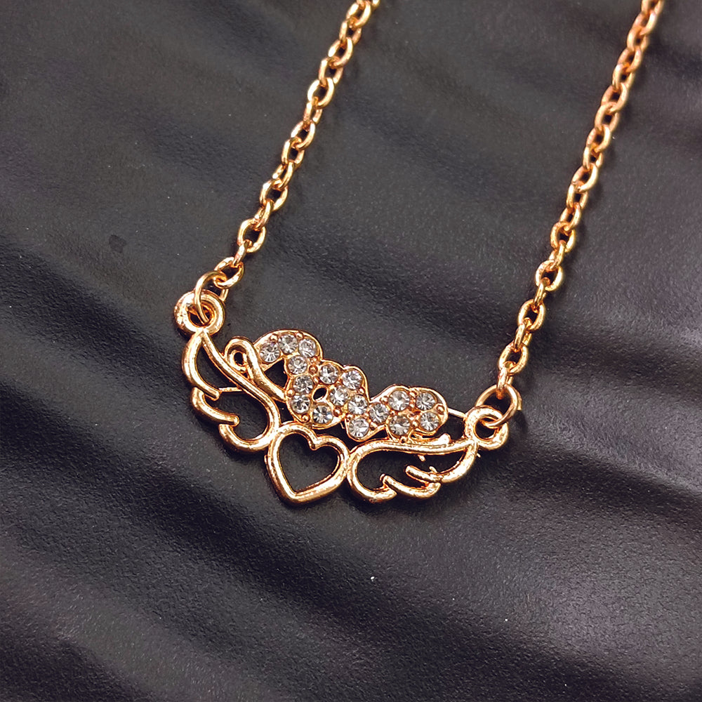 JewelMaze Rose Gold Plated Love  Auatrian Stone Chain Pendant