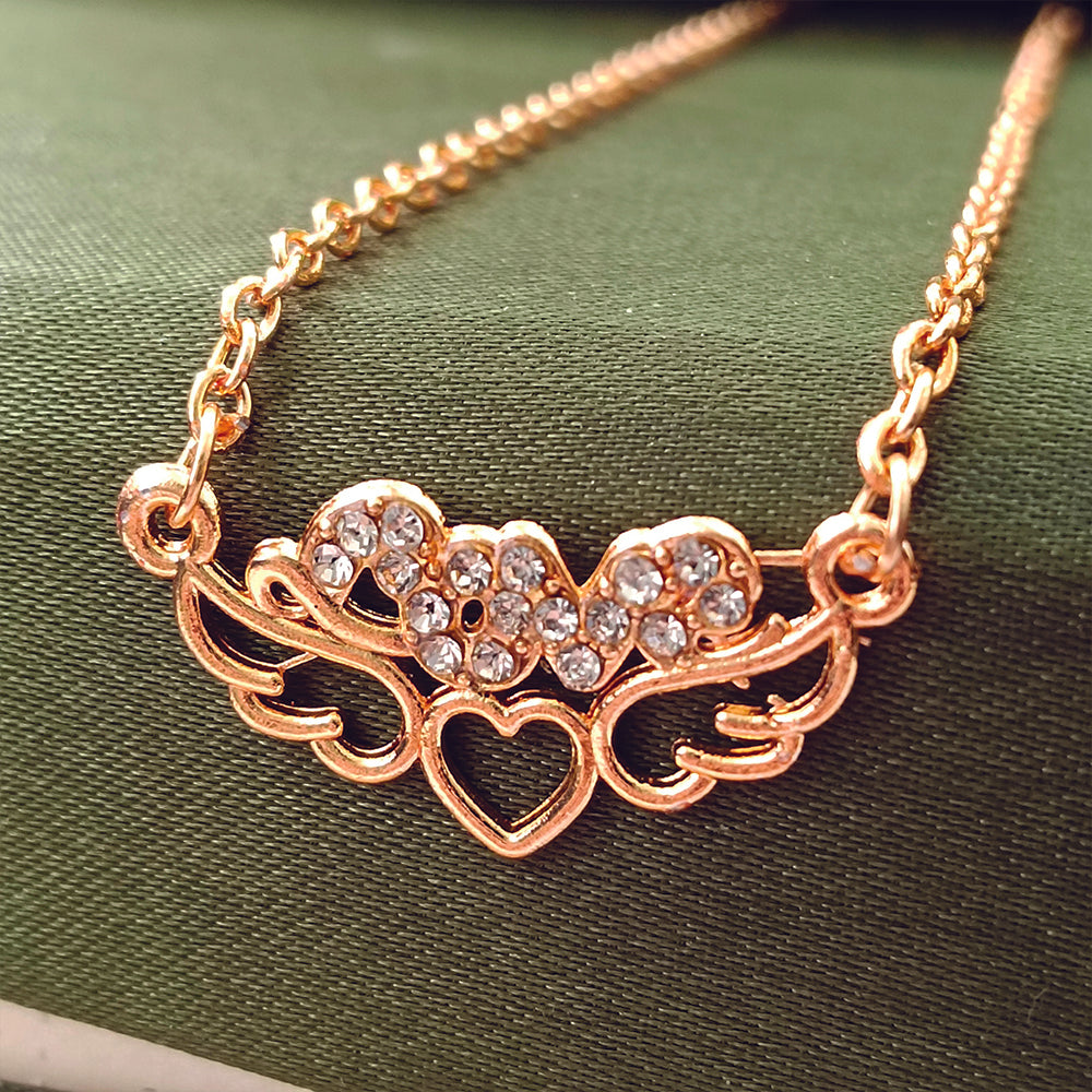 JewelMaze Rose Gold Plated Love  Auatrian Stone Chain Pendant