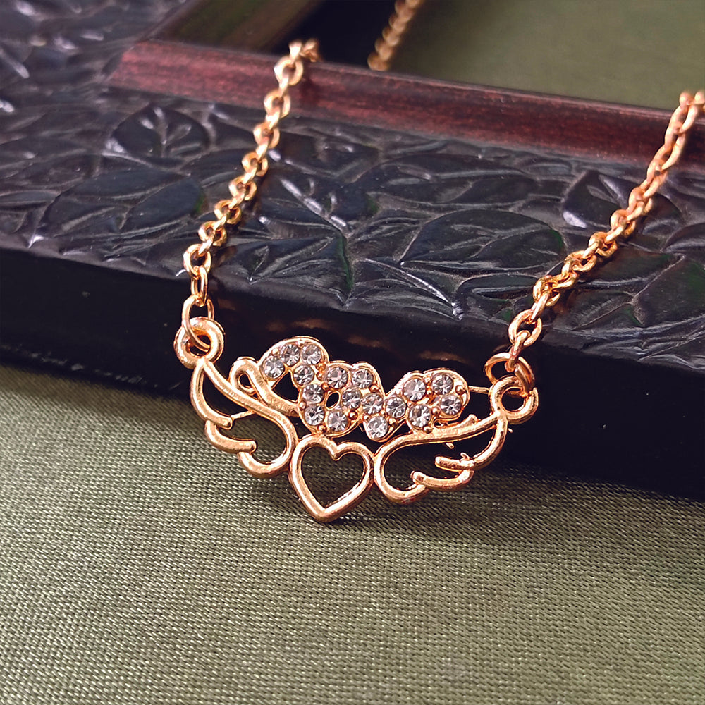 JewelMaze Rose Gold Plated Love  Auatrian Stone Chain Pendant