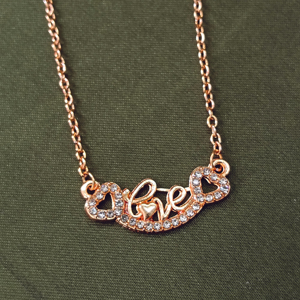 JewelMaze Rose Gold Plated Love  Auatrian Stone Chain Pendant -1204506