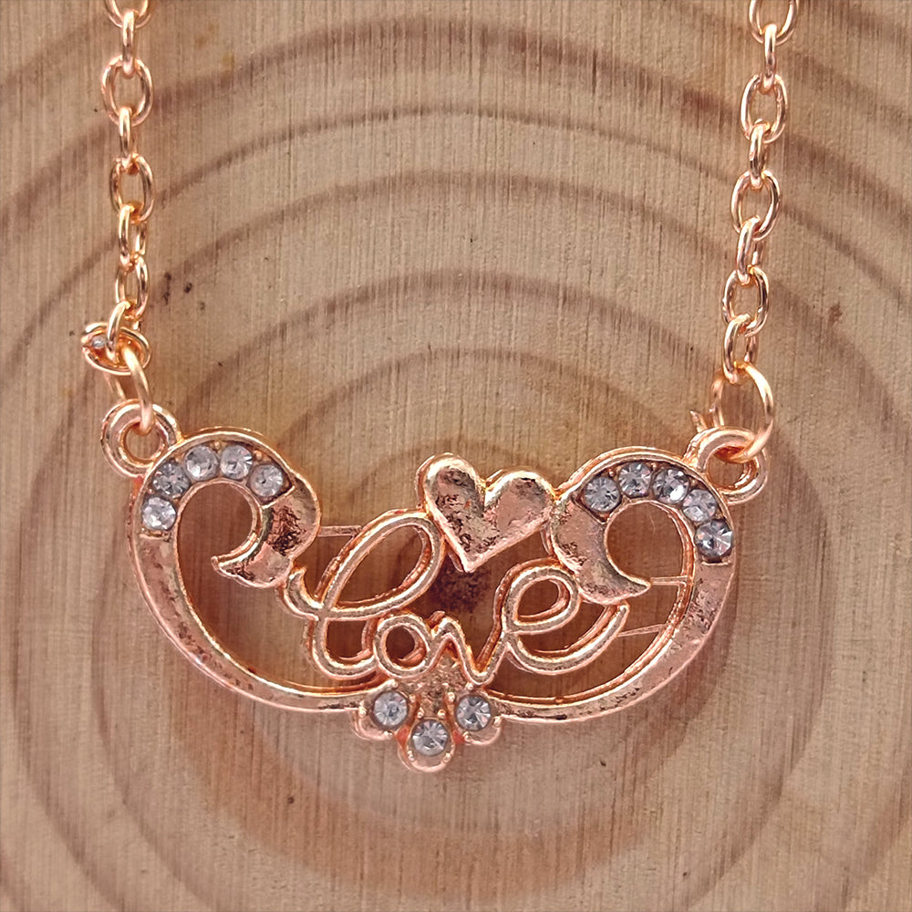 JewelMaze Rose Gold Plated Love  Auatrian Stone Chain Pendant -1204507