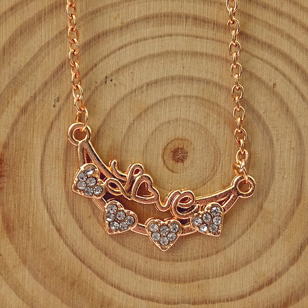 JewelMaze Rose Gold Plated Heart Shape  Auatrian Stone Chain Pendant -1204510