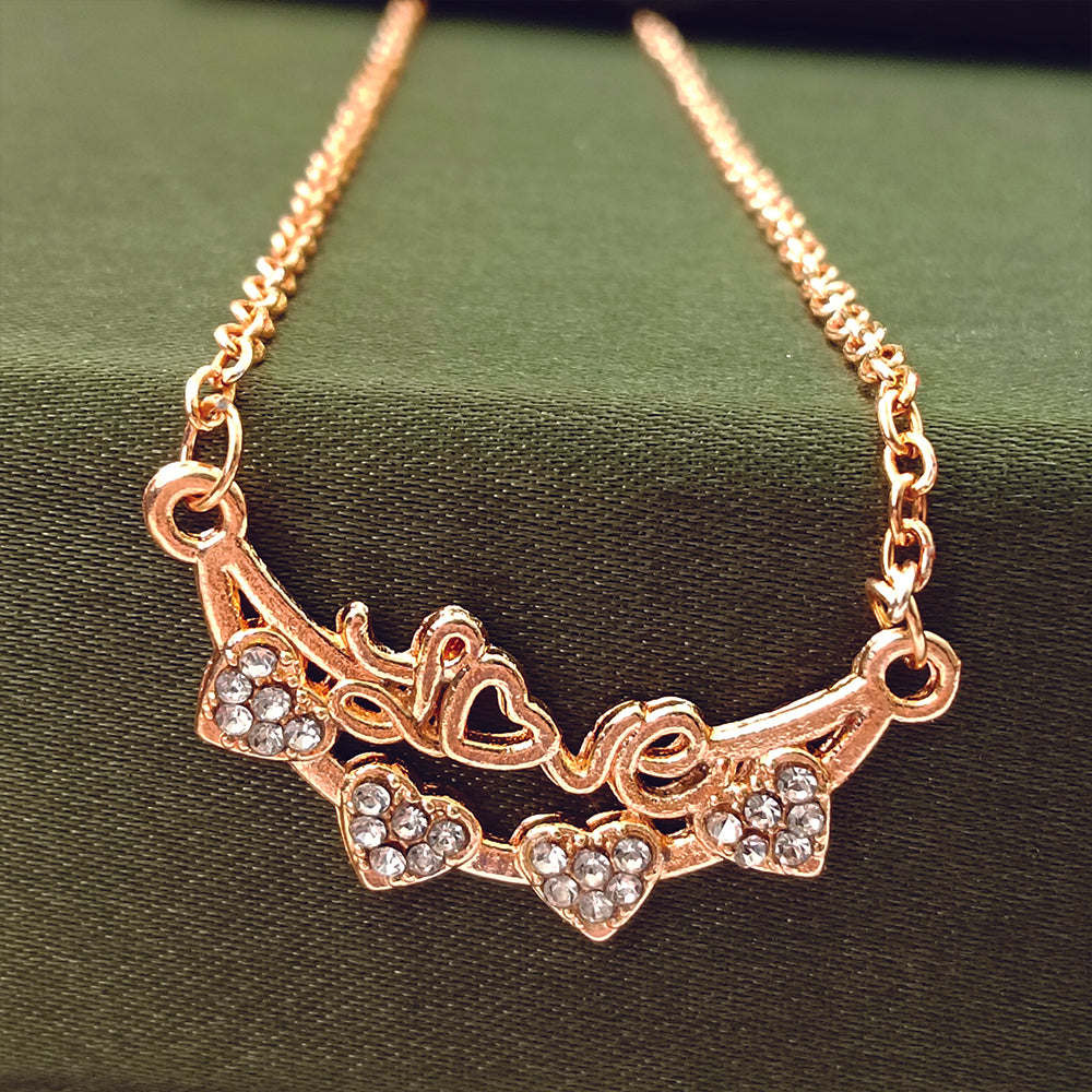 JewelMaze Rose Gold Plated Heart Shape  Auatrian Stone Chain Pendant -1204510