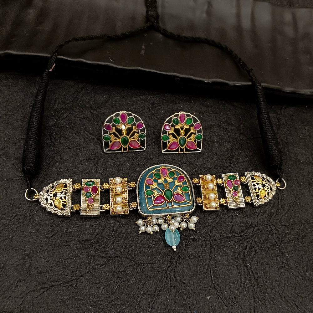Bhavi Jewel  2 Tone Plated Crystal Stone Choker Necklace Set