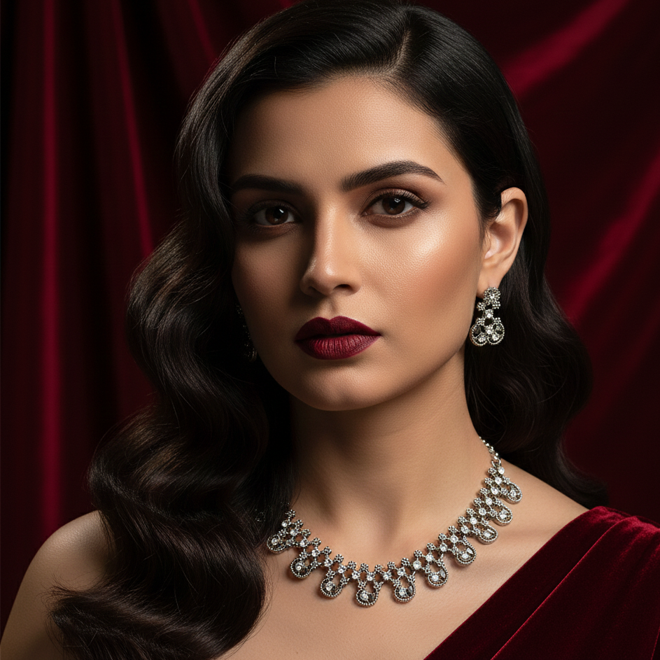 JewelMaze Silver Plated Austrian Stone Necklace Set