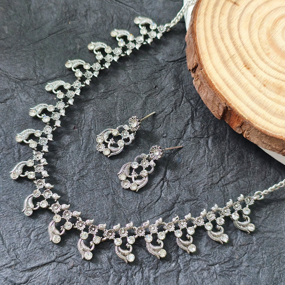 JewelMaze Silver Plated Austrian Stone Necklace Set