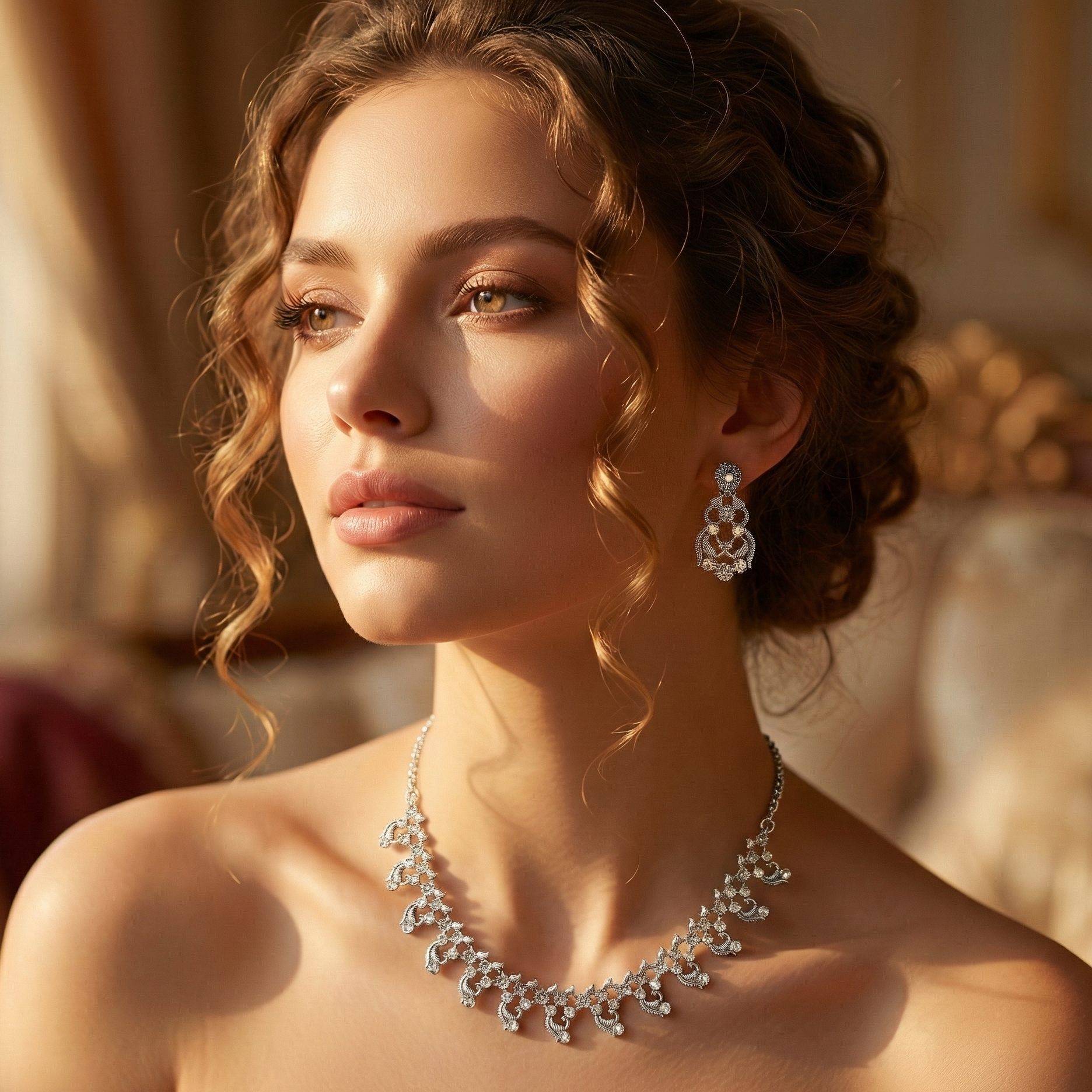 JewelMaze Silver Plated Austrian Stone Necklace Set