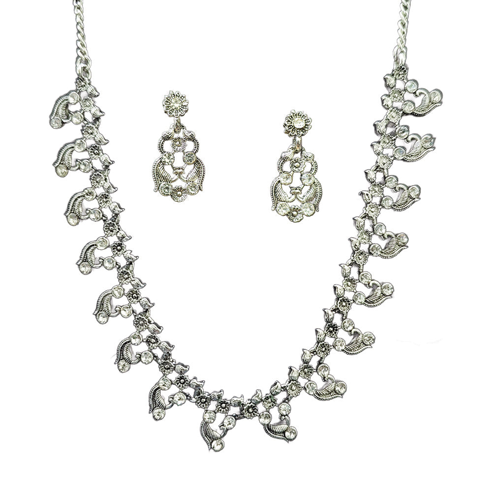 JewelMaze Silver Plated Austrian Stone Necklace Set