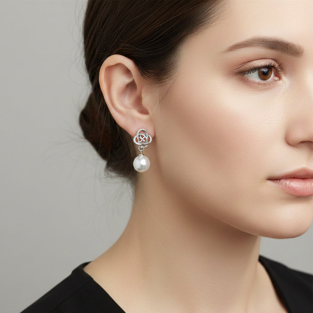 JewelMaze Set of 4 Gold And Silver Plated Pearl Drop Earrings Combo