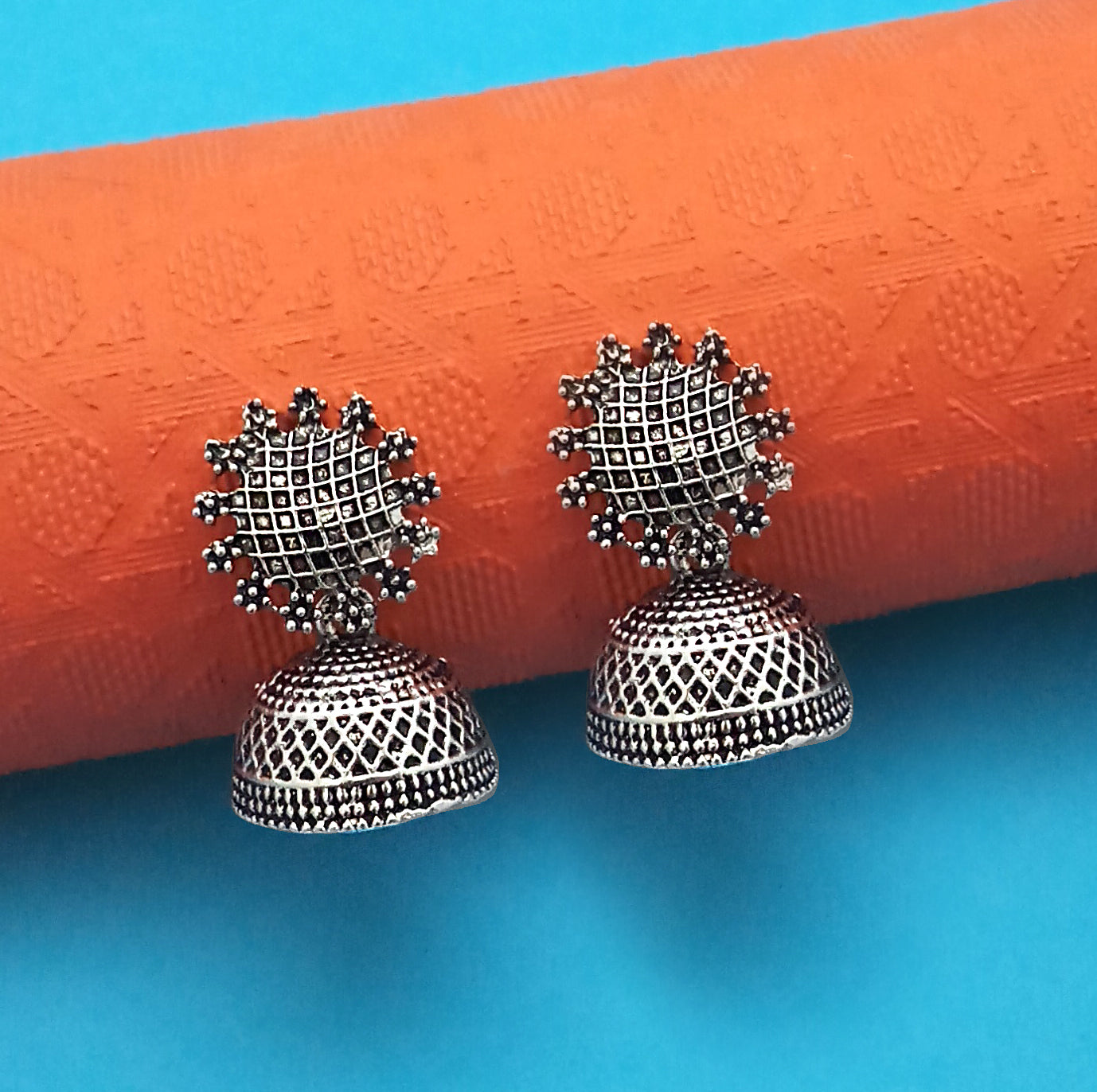 Jewelmaze Oxidized Plated Jhumki Earrings - 1315003