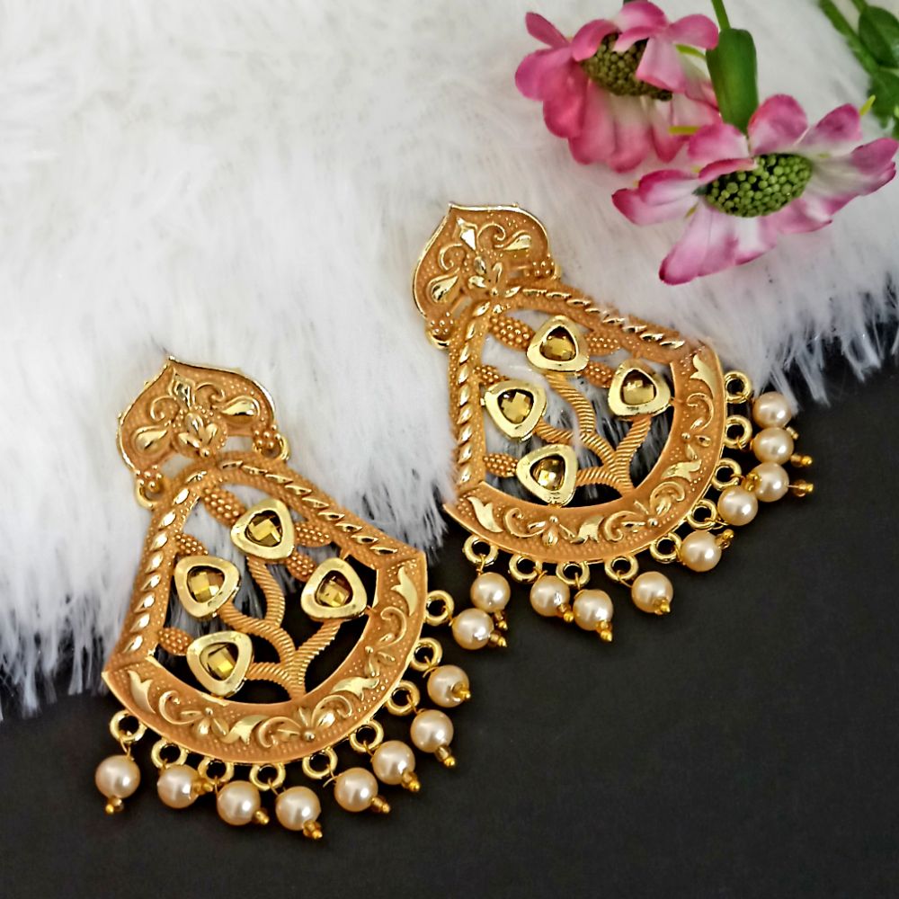 JewelMaze Peach Matte Meenakari Dangler Beads Drop Earrings - 1318001B