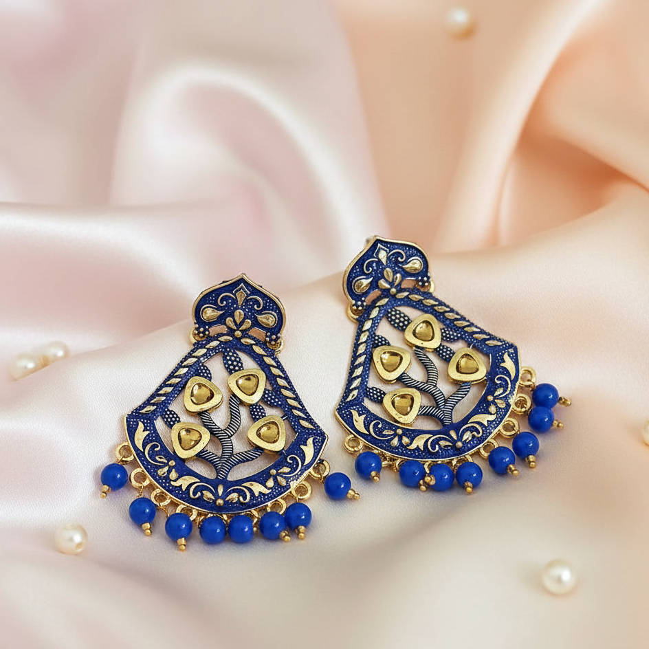 JewelMaze Matte Meenakari Dangler Beads Drop Earrings