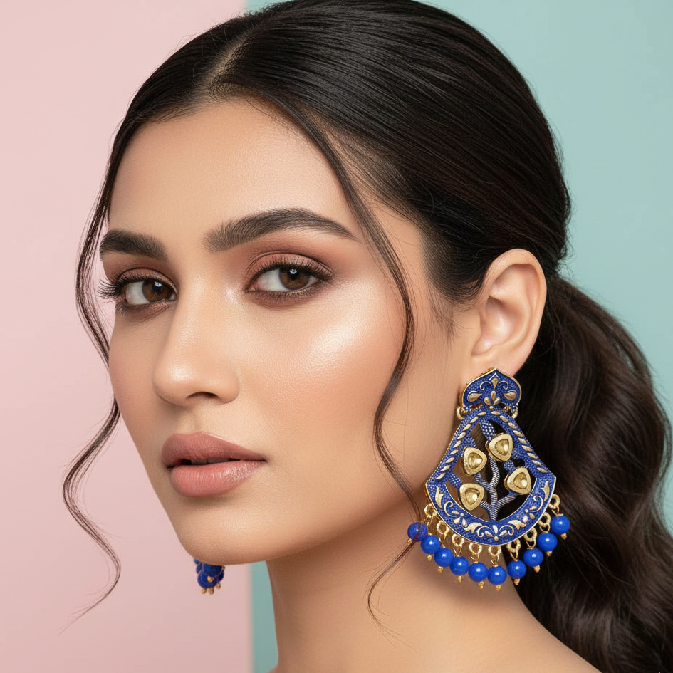 JewelMaze Matte Meenakari Dangler Beads Drop Earrings
