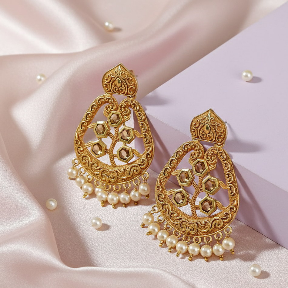 JewelMaze Yellow Matte Meenakari Dangler Beads Drop Earrings -1318002B