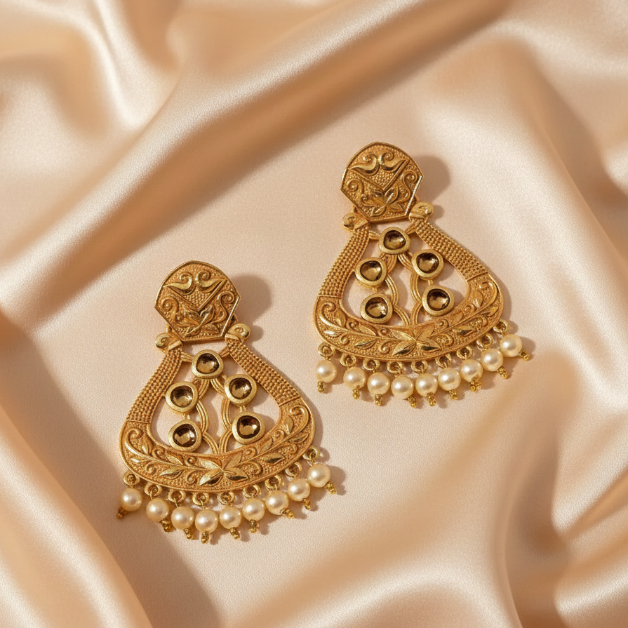 JewelMaze YellowMatte Meenakari Dangler Beads Drop Earrings -1318004B