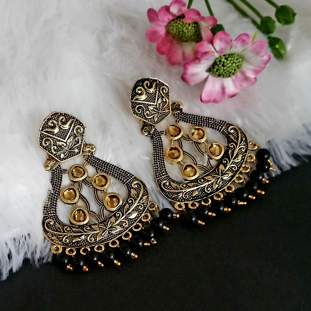 JewelMaze Black Matte Meenakari Dangler Beads Drop Earrings - 1318004F