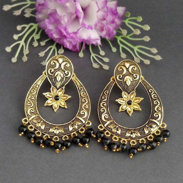 JewelMaze Black Matte Meenakari Designer Dangler Earrings-1318076D