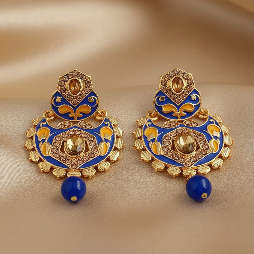 JewelMaze Blue Meenakari Matte Dangler Earrings -1318087D