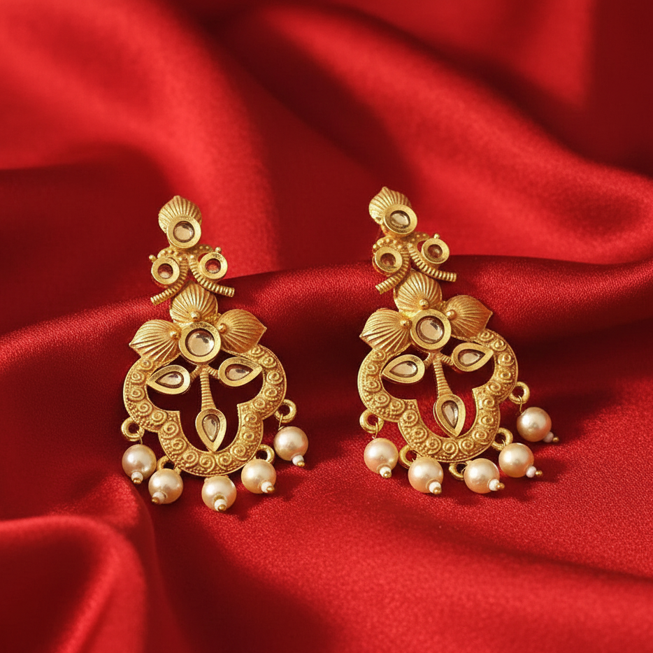 JewelMaze Peach Matte Meenakari Dangler Beads Drop Earrings - 1318093H