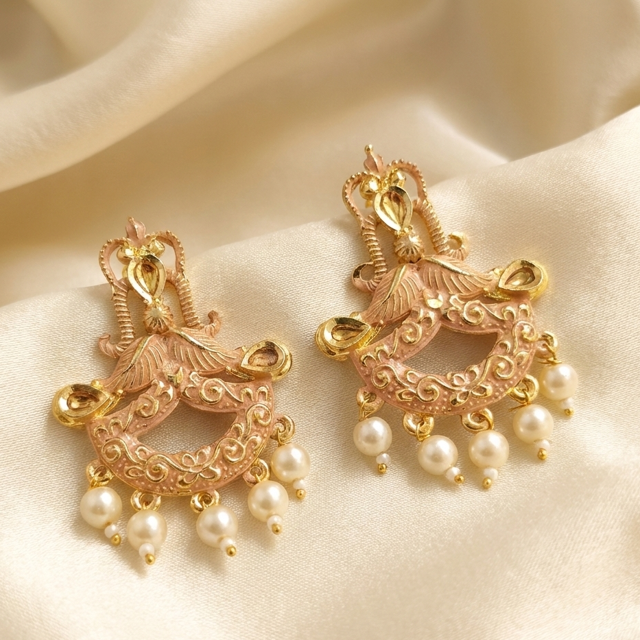 JewelMaze Peach Matte Meenakari Dangler Beads Drop Earrings - 1318095H