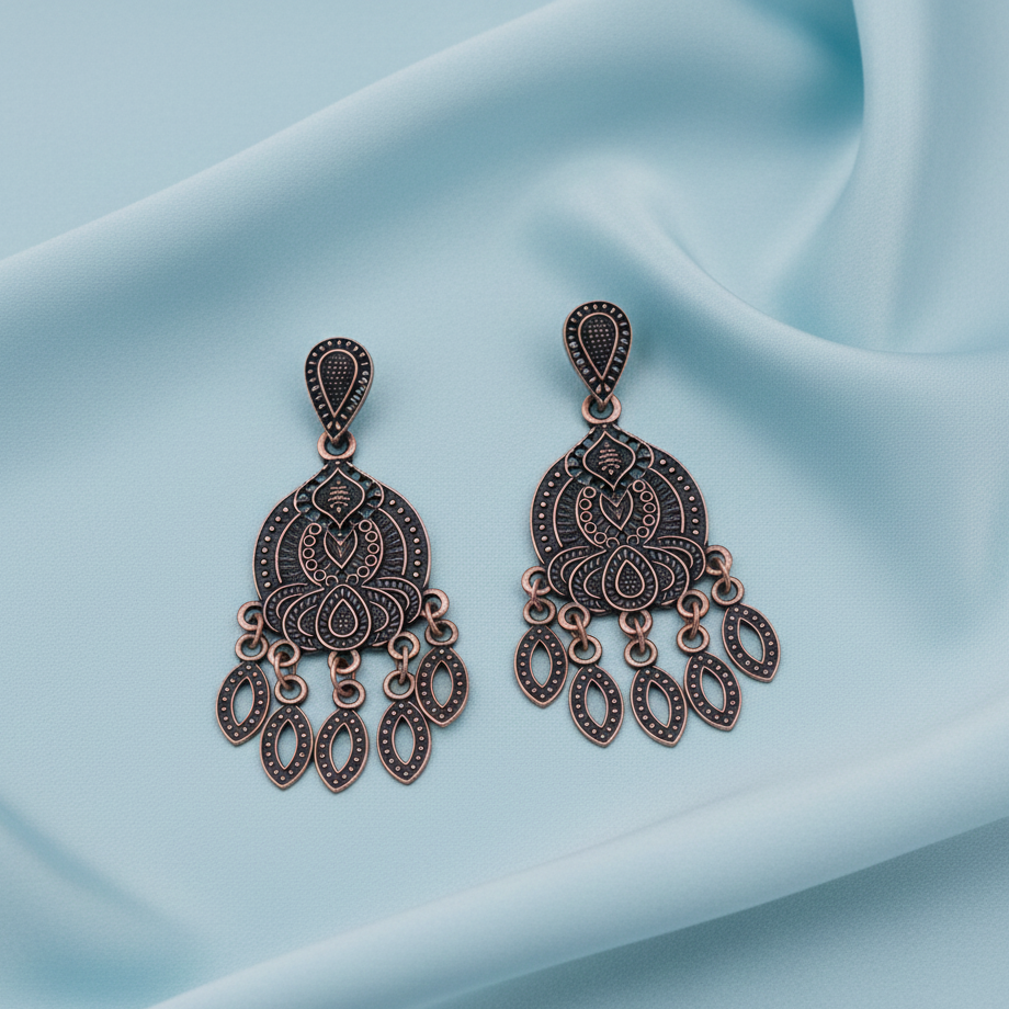 Jewelmaze Antique Copper Finish Dangler Earrings