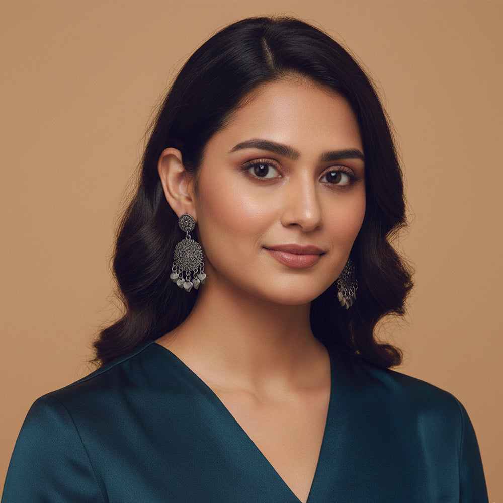 Jewelmaze Oxidised Finish Dangler Earrings