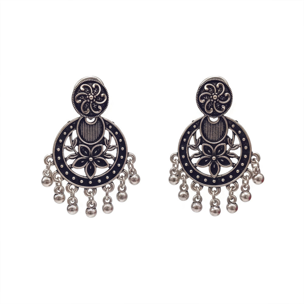 Jewelmaze Oxidised Floral Dangler Earrings