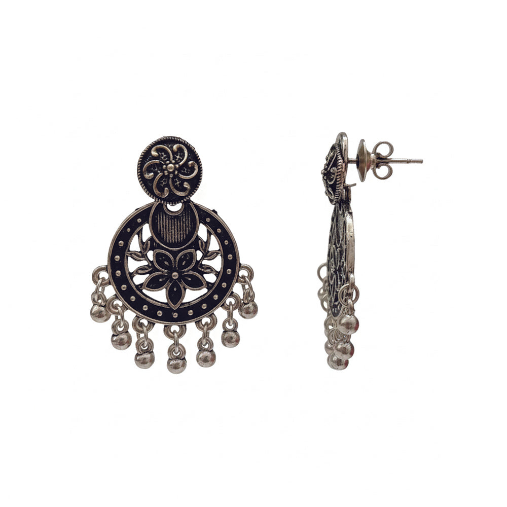 Jewelmaze Oxidised Floral Dangler Earrings