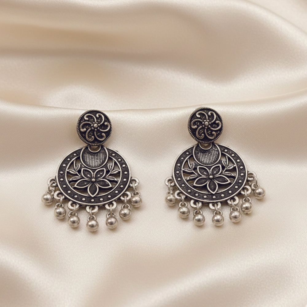 Jewelmaze Oxidised Floral Dangler Earrings