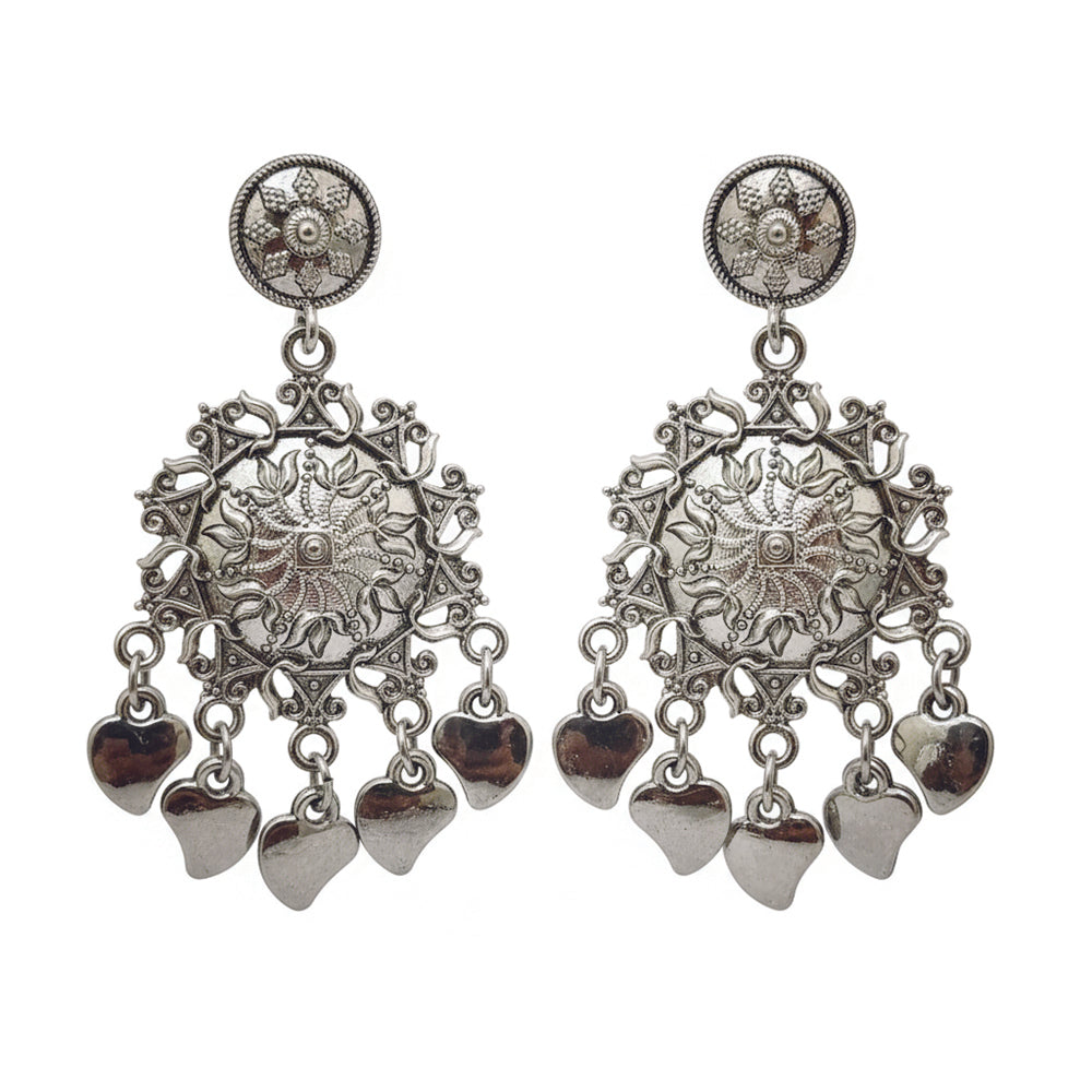 Jewelmaze Oxidised Floral Dangler Earrings