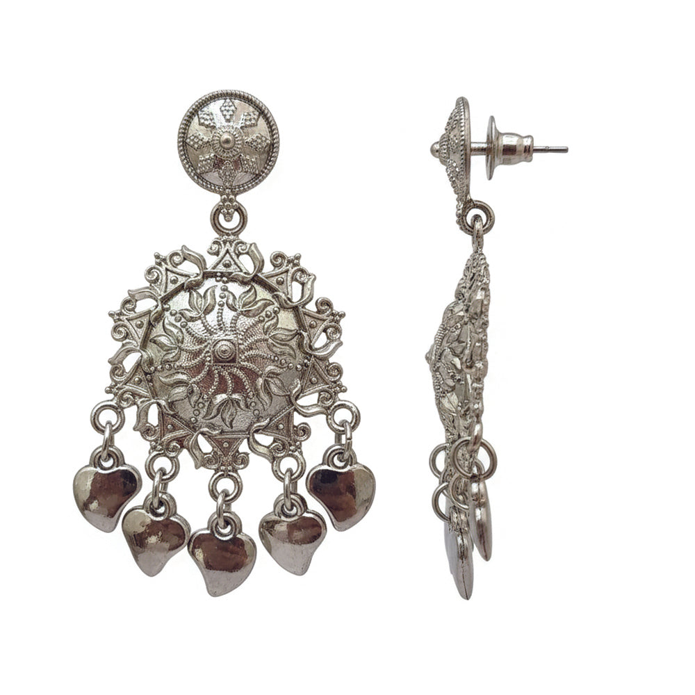 Jewelmaze Oxidised Floral Dangler Earrings