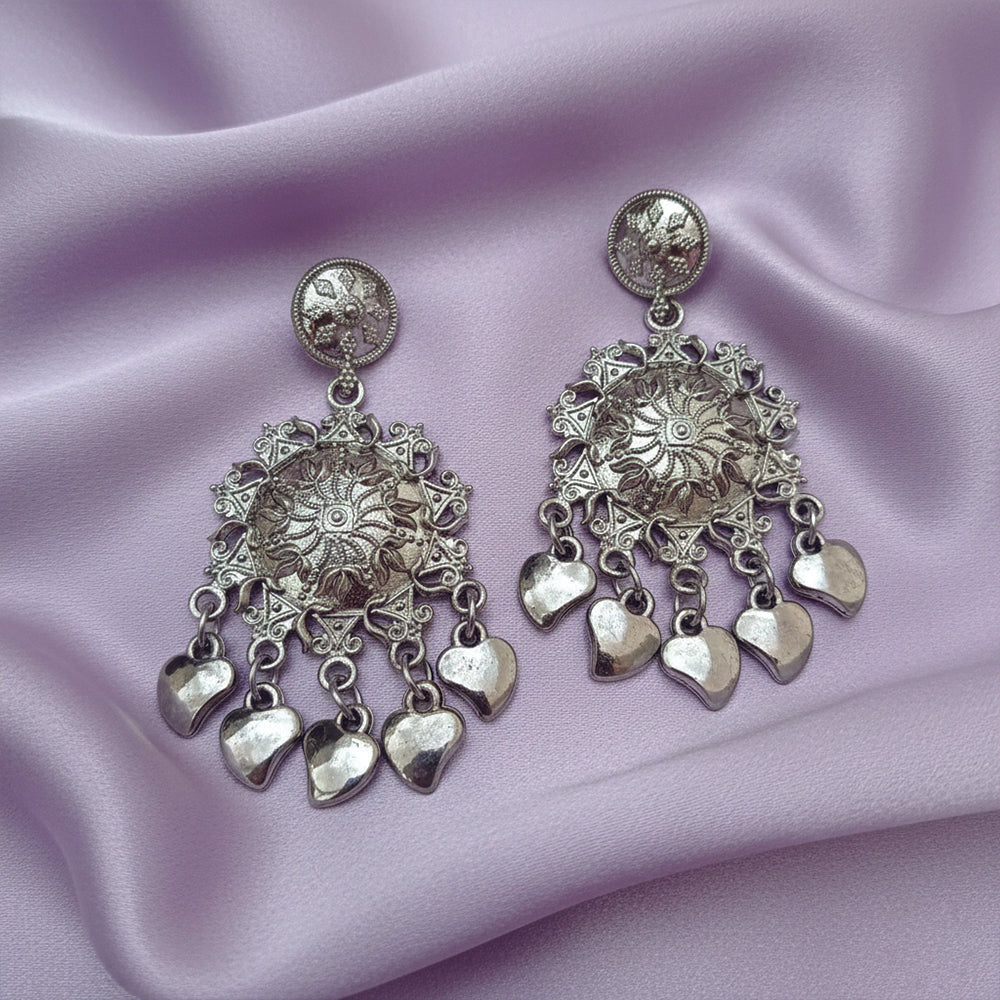 Jewelmaze Oxidised Floral Dangler Earrings