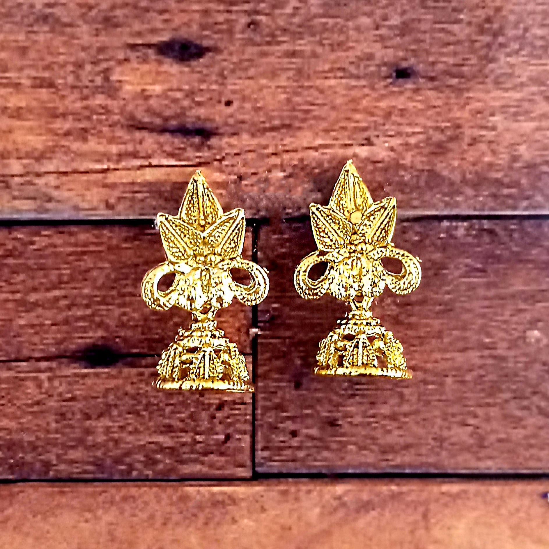 JewelMaze Gold Plated FloralSmall Jhumki Earrings