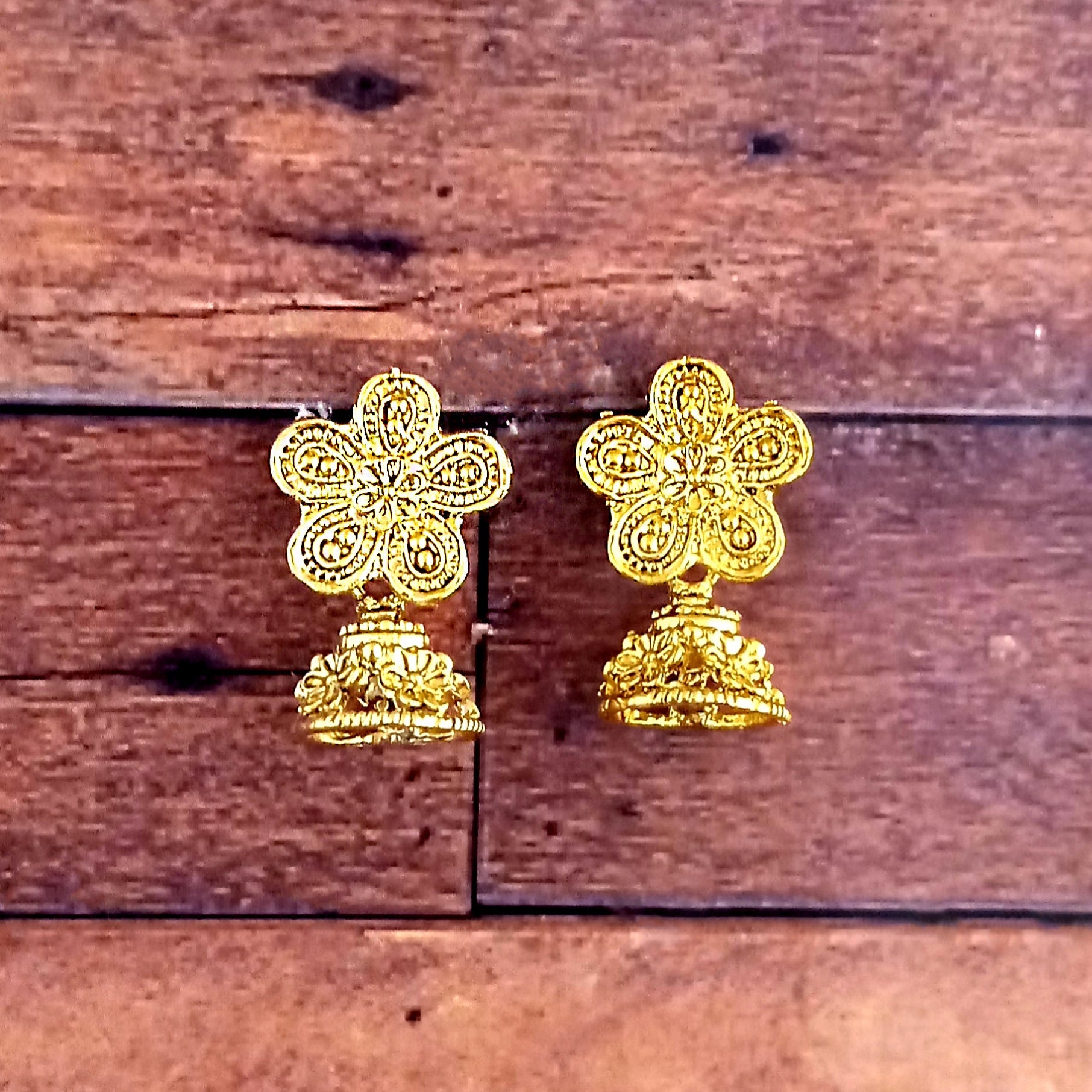 JewelMaze Gold Plated FloralSmall Jhumki Earrings