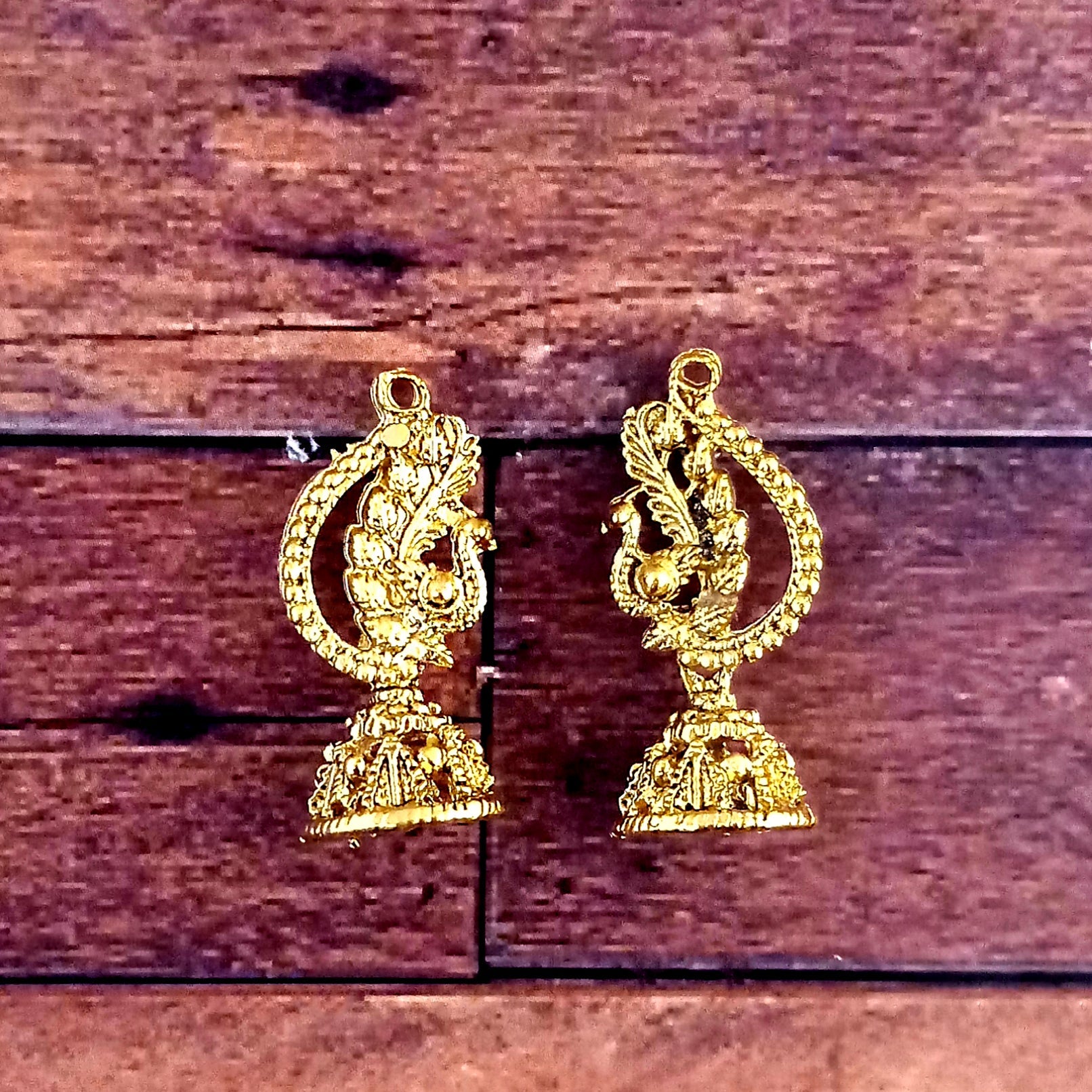 JewelMaze Gold Plated Peacock Small Jhumki Earrings