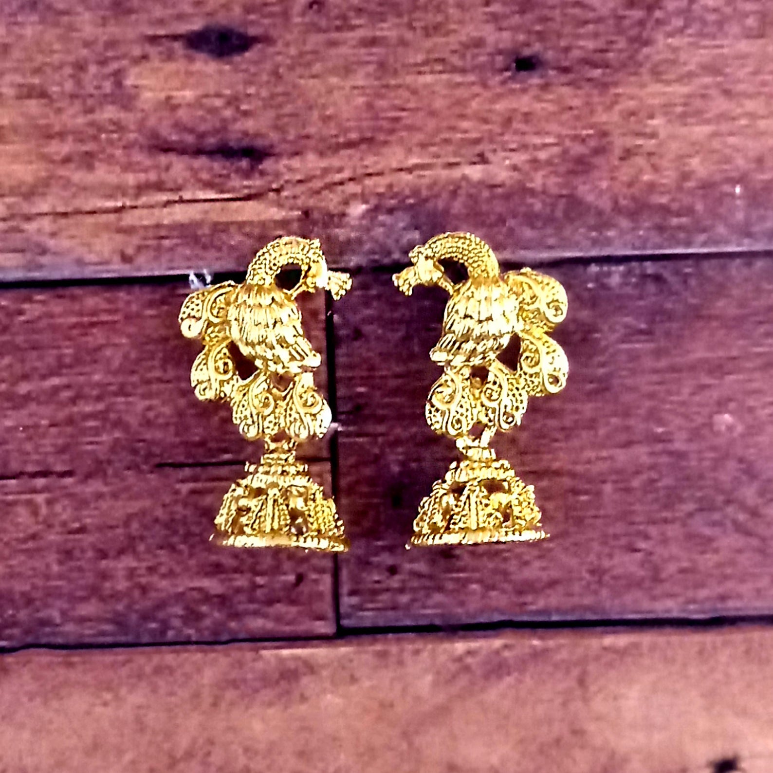 JewelMaze Gold Plated Peacock Small Jhumki Earrings