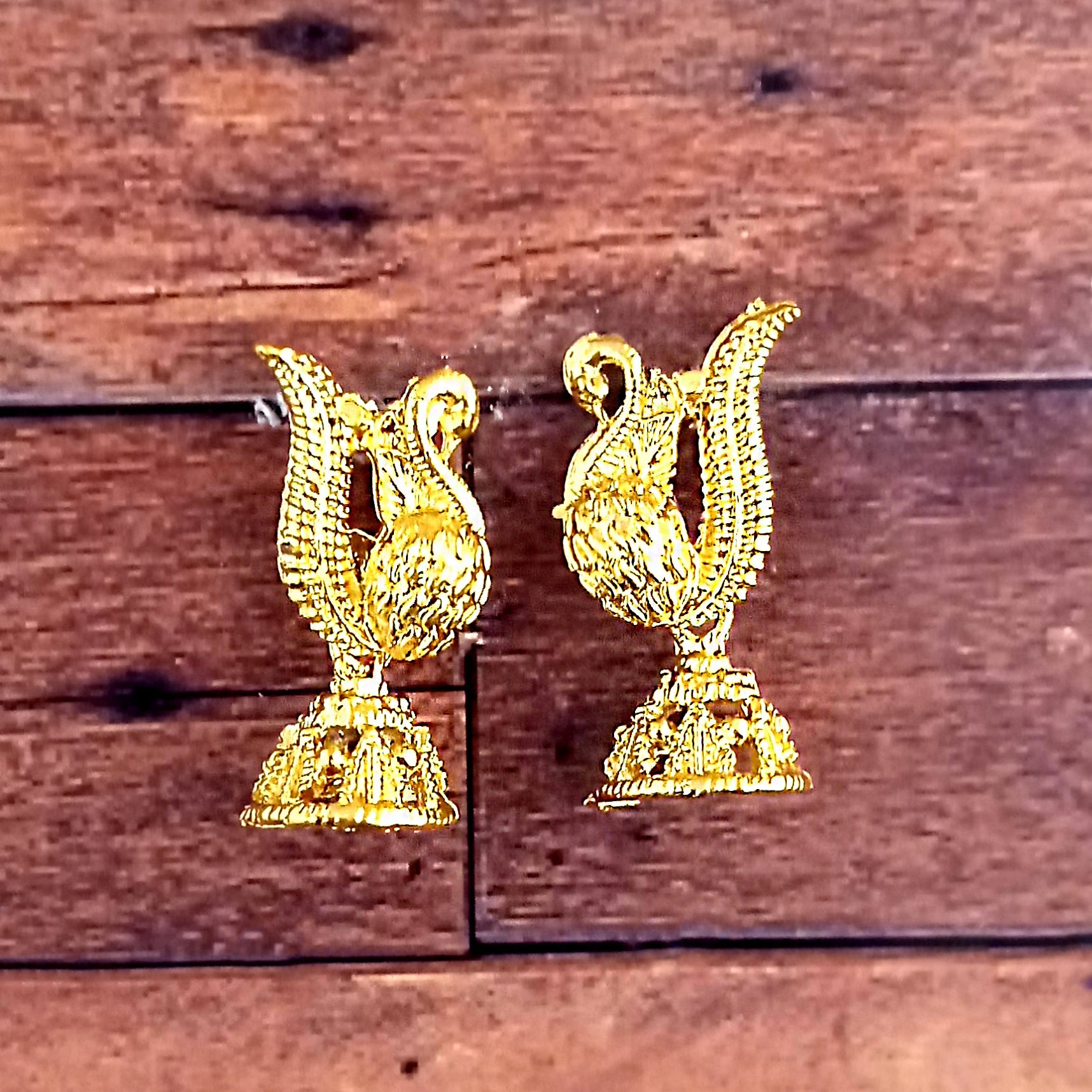 JewelMaze Gold Plated Peacock Small Jhumki Earrings