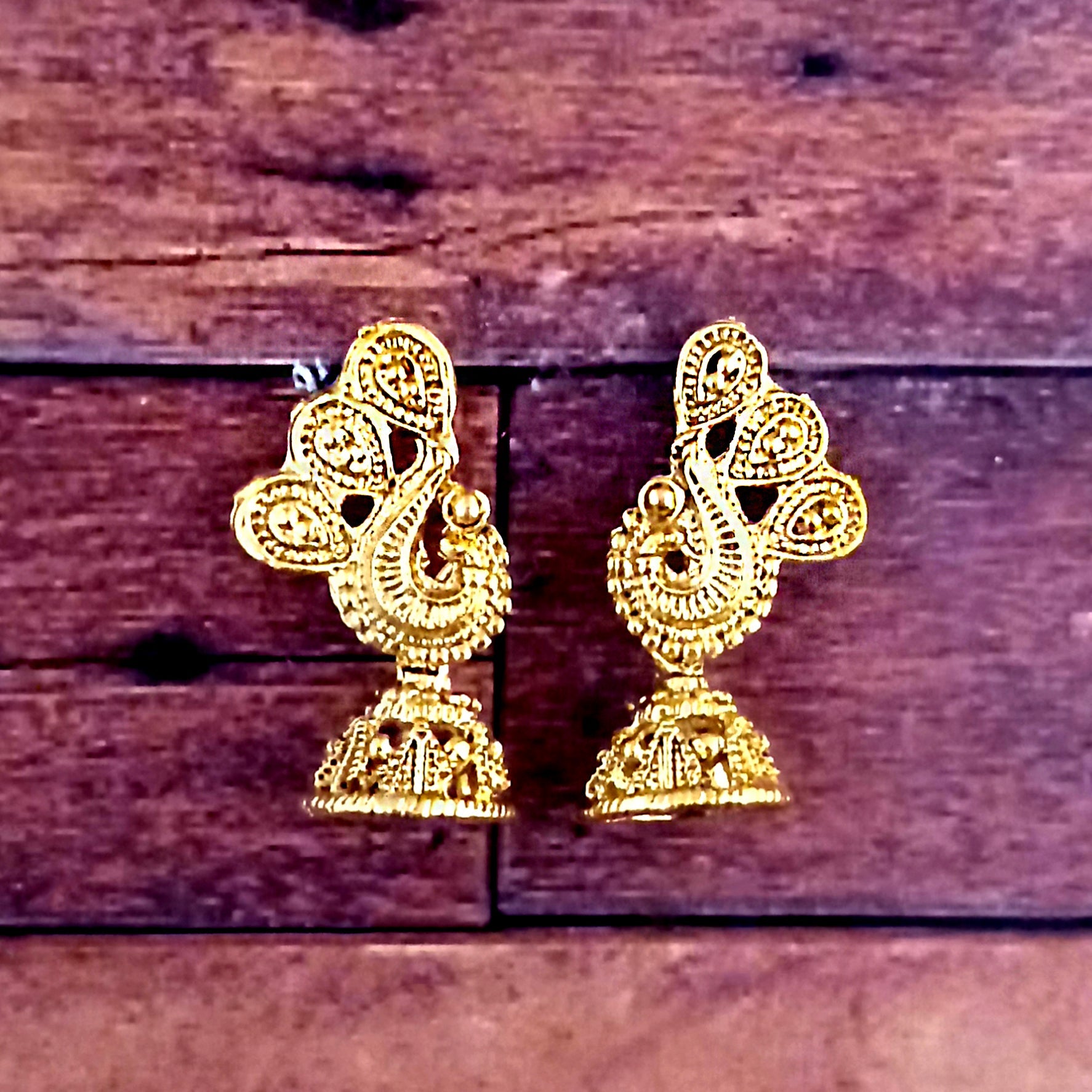JewelMaze Gold Plated Peacock Small Jhumki Earrings