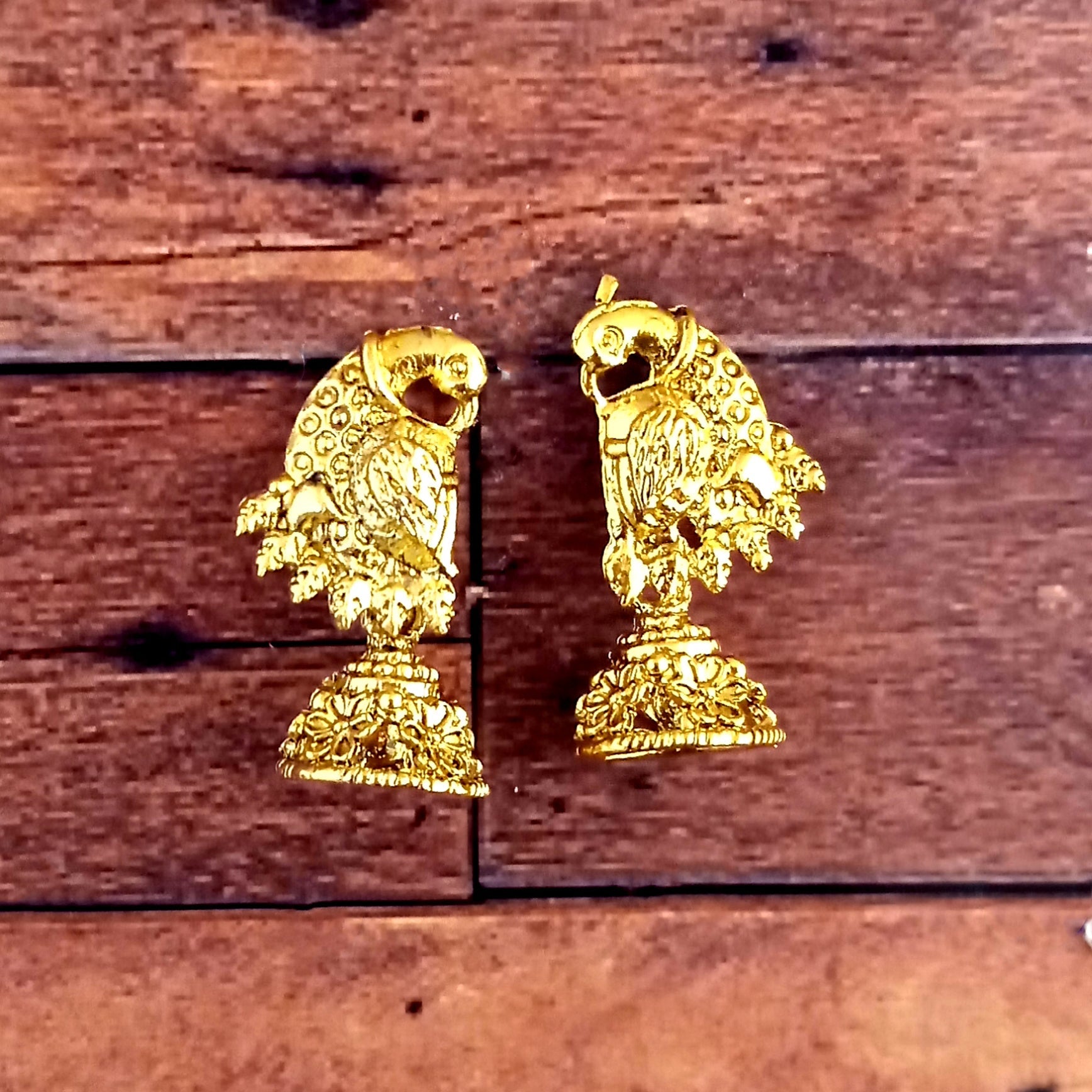 JewelMaze Gold Plated Peacock Small Jhumki Earrings