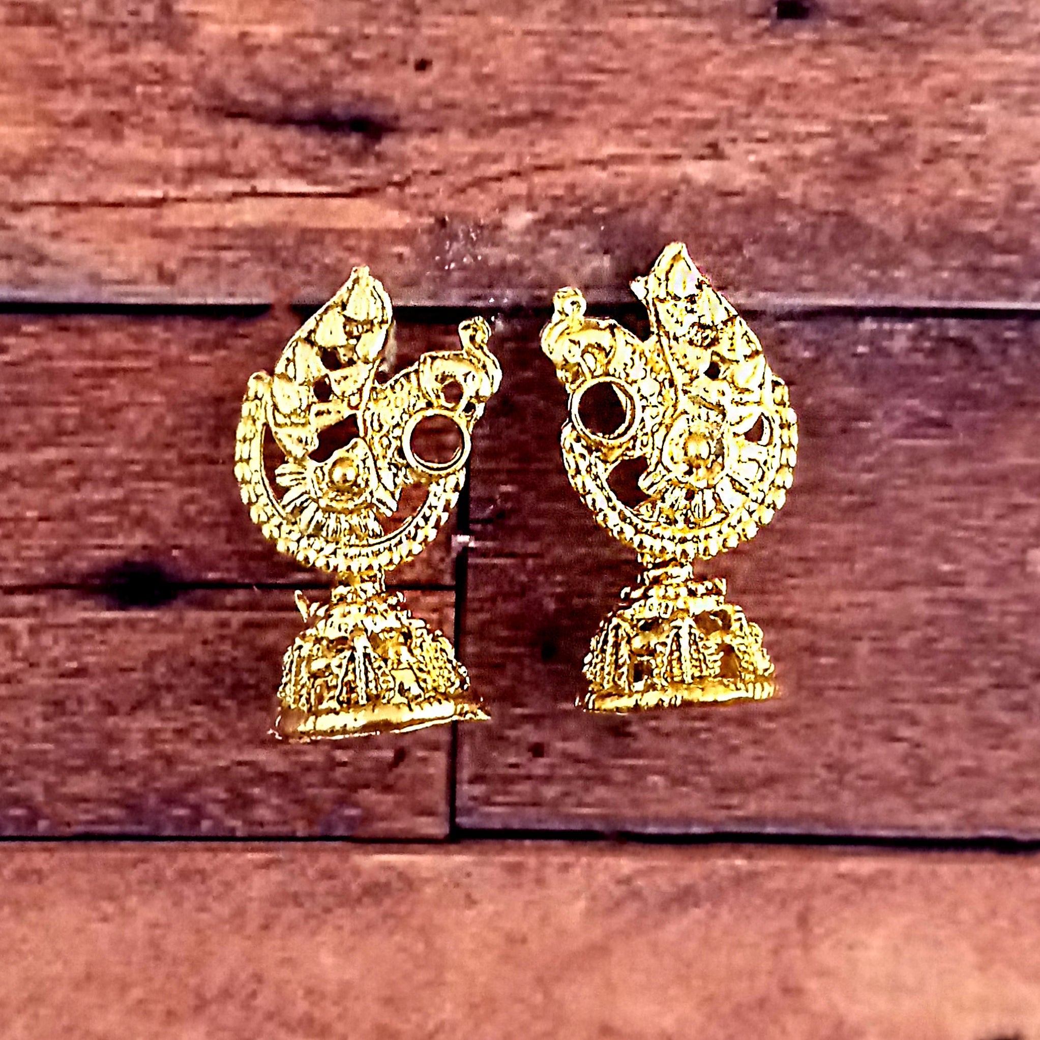 JewelMaze Gold Plated Peacock Small Jhumki Earrings