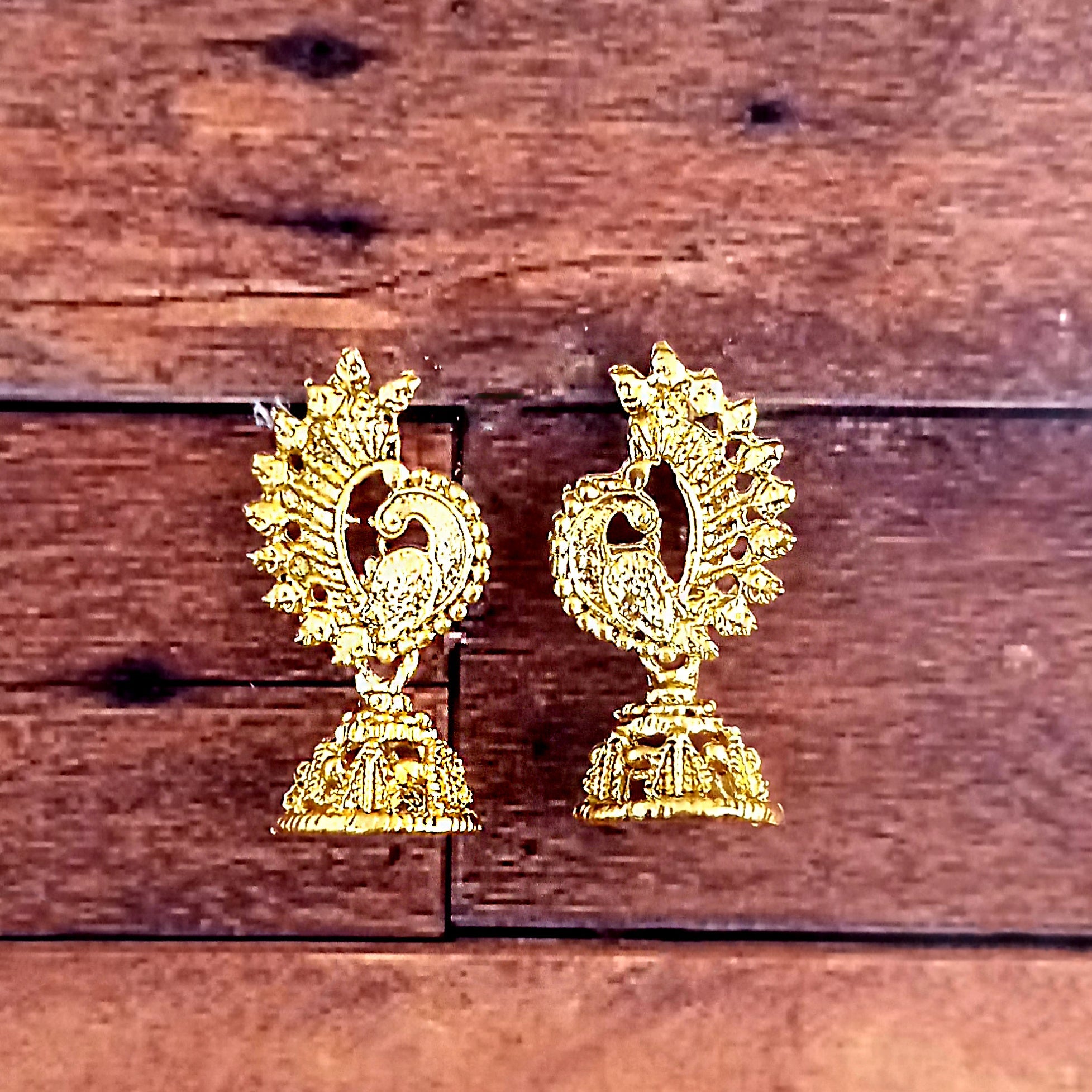 JewelMaze Gold Plated Peacock Small Jhumki Earrings