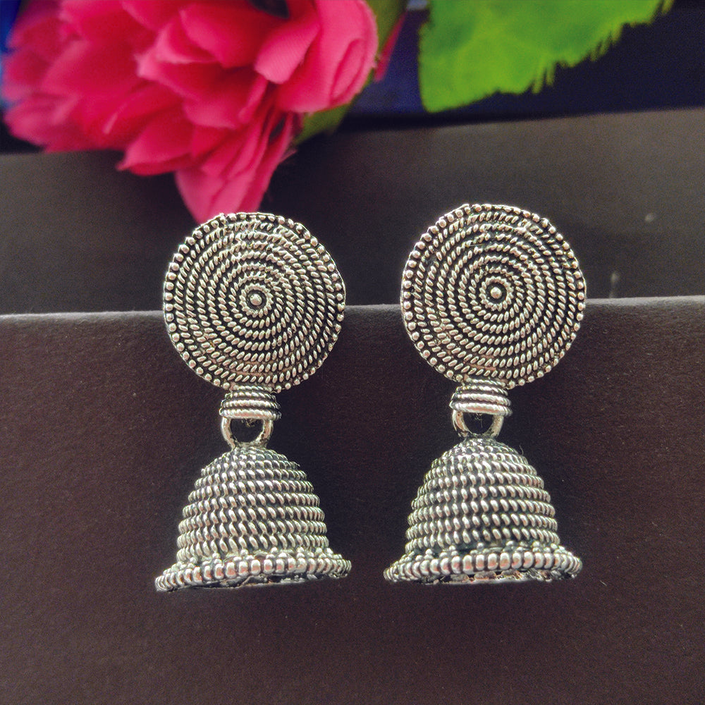 Jewelmaze Oxidised Plated Jhumki Earrings
