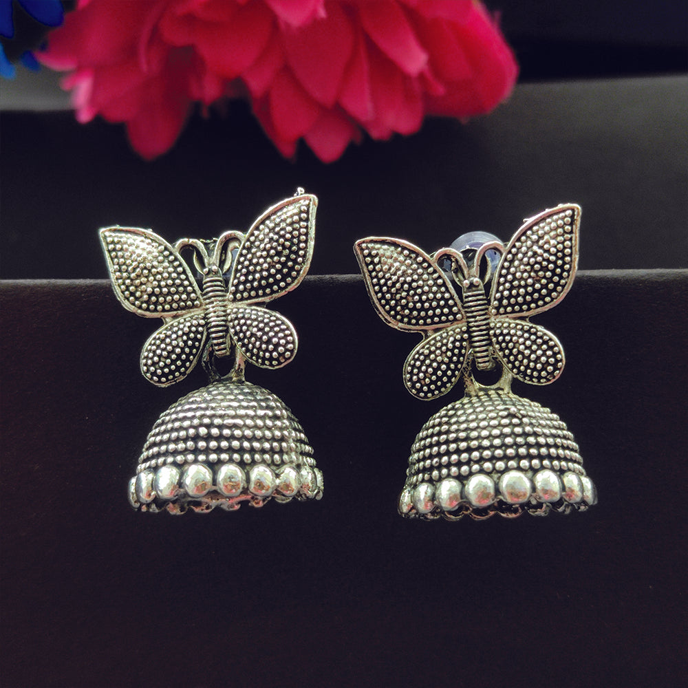 Jewelmaze Oxidised Plated Jhumki Earrings